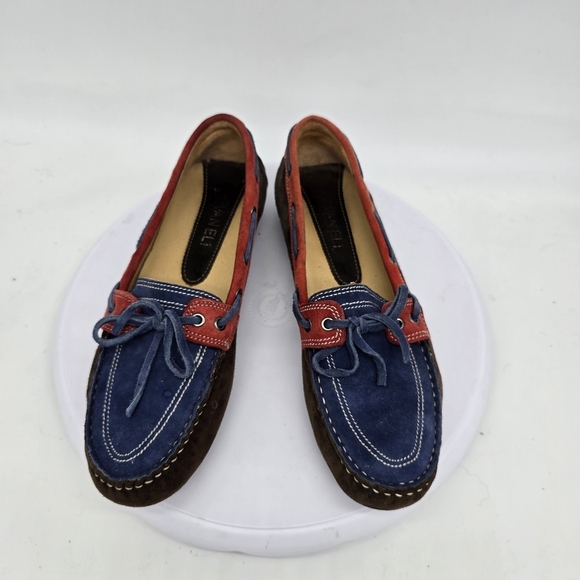 Vaneli Shoe Women's 7 Suede Driving Moccasins Brown Red Blue - Picture 2 of 8